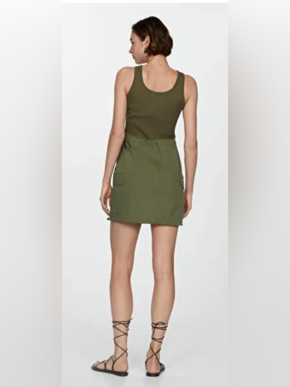 Mango Olive Ribbed Tank Utility Mini Dress - Picture 3 of 10